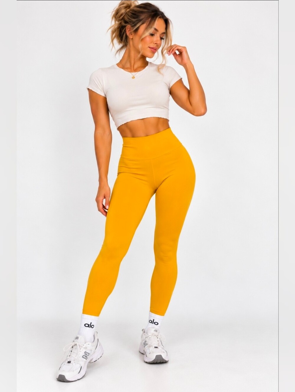 Alphalete Seamless Scrunch Leggings XS Mustard Yellow High Rise Gym Workout
